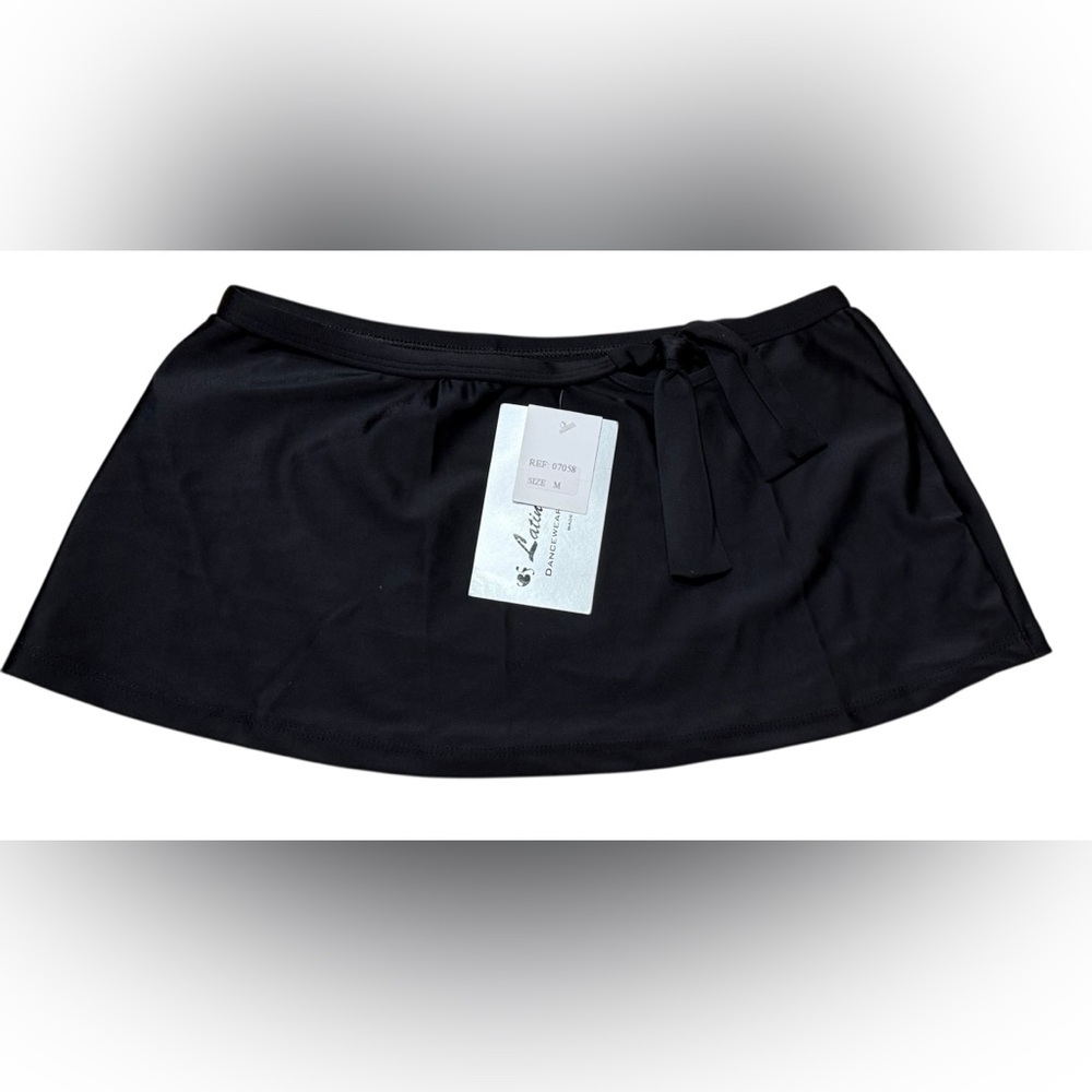 NWT - Latin Angel Side Tie Mini Dance Skirl Black Lycra Size M L